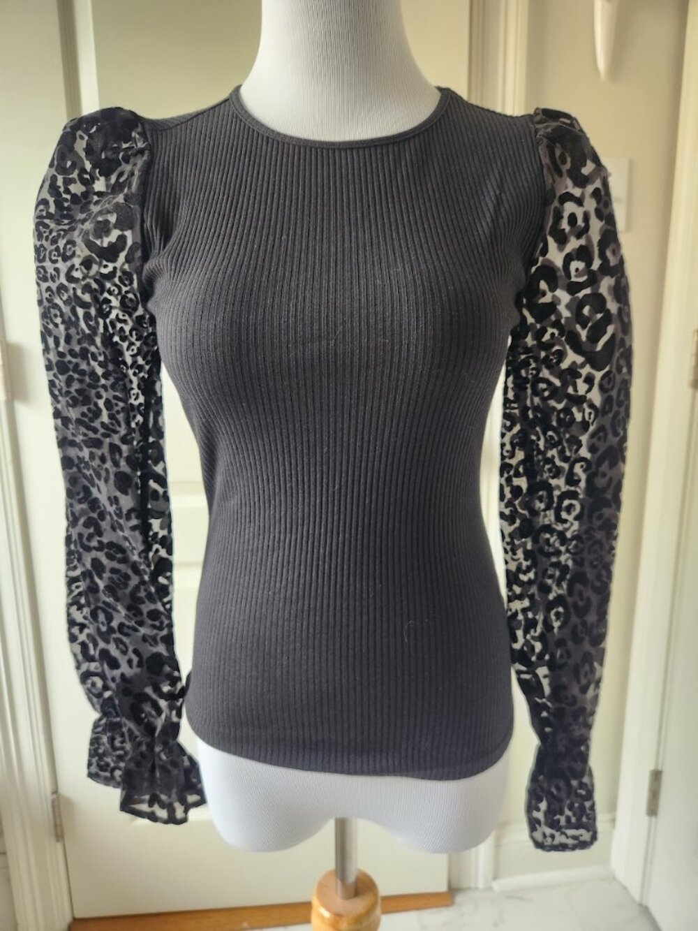 Sugarlips Sheer Leopard Sleeve Knit Top S Witchy